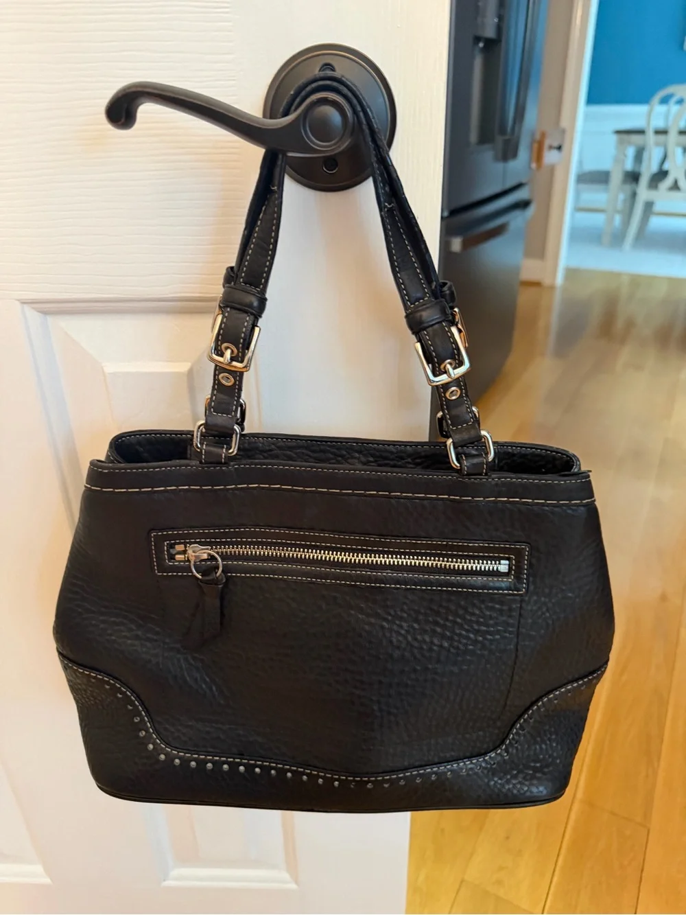 Coach Black Leather Satchel with Tassel Accents